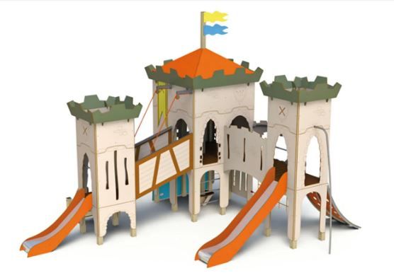 3840 - Structure pour aire de jeux - Transalp - Forteresse 3 tours avec toboggans, passerelles et équipements variés_2