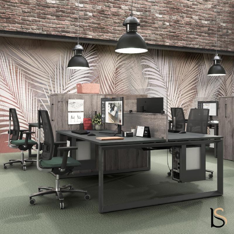 Bureau bench 2 personnes Star - Mobel Linea. - 180, Anthracite, Chêne veiné_0