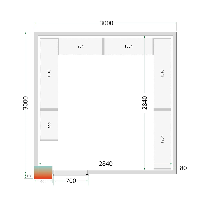Chambre froide positive CRPF3030 Blanc 3000 x 3000 x 2200 mm TEFCOLD_2