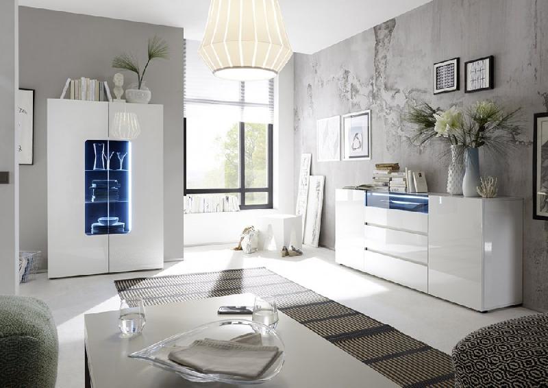 Buffet contemporain Verona blanc laqué brillant - 2 portes, 3 tiroirs, design italien_2