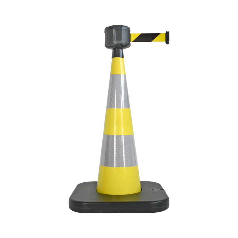 Cône de balisage avec base à lester et sangle enrouleur 50mm largeur - Jaune / Noir/Jaune / 1100_2