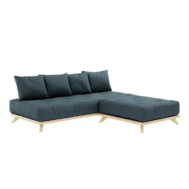 Canapé convertible futon Senza - Pin naturel - Coloris bleu pétrole - Couchage 90 x 200 cm - Design minimaliste et cocooning_2
