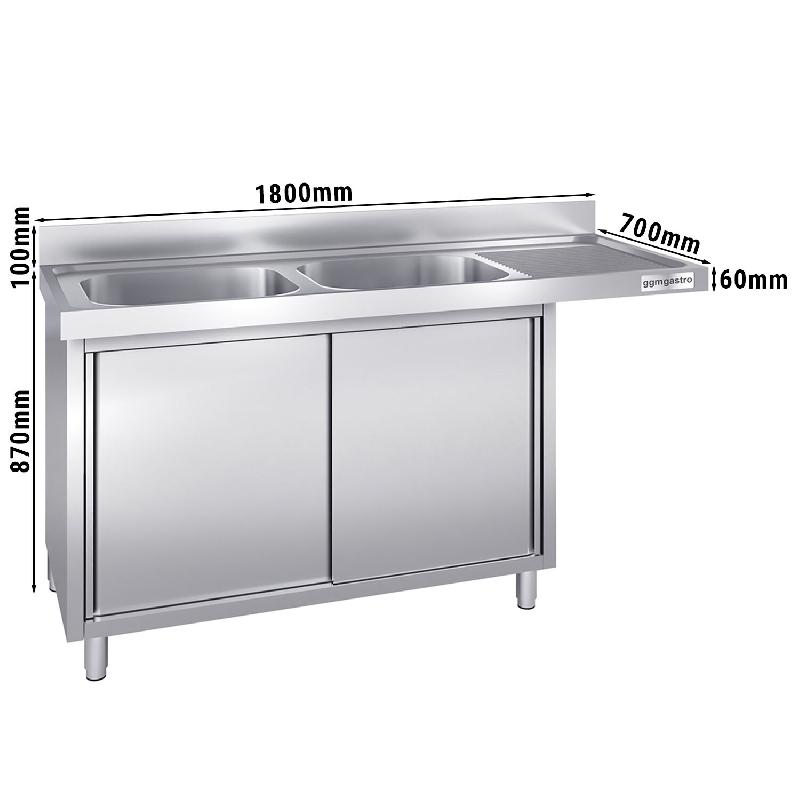 Plonge Inox 2 bacs sur placard avec passage lave-vaisselle - P 700 - GGM -_2