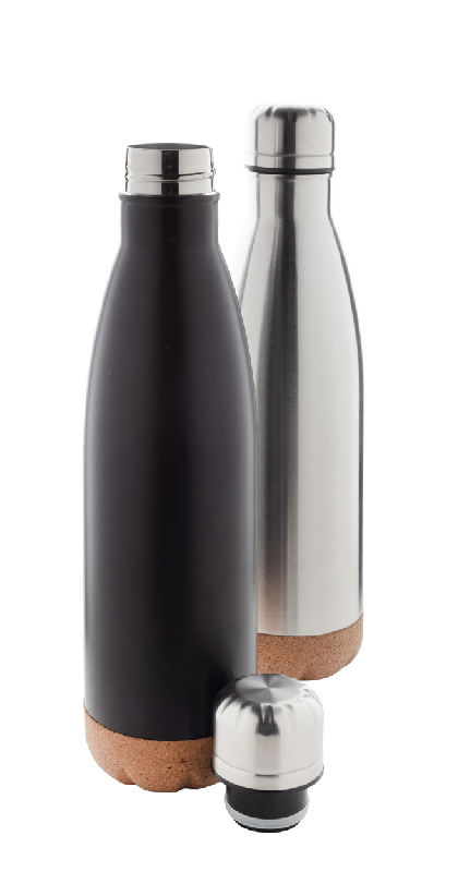 Thermos en acier inoxydable - double paroi avec fond en liège - capacité 500 ml - couleur noire_2