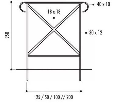 Barrière Halles - Acier massif noir RAL 9005 - Hauteur 950 mm - Poids 11 à 40 kg - Main courante moulurée et piètement renforcé_2