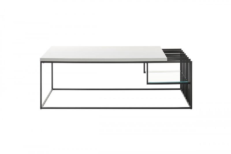 Table basse JULLY - Blanc mat et métal noir - Style industriel avec plateau 120x60 cm_2