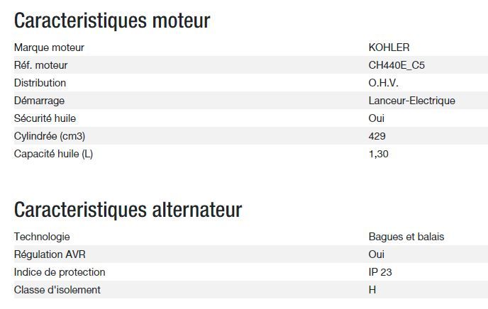 Technic 6500 A AVR UK C5 - Groupe électrogène Kohler - Puissance max 6,30 kW - Gamme Technic_2