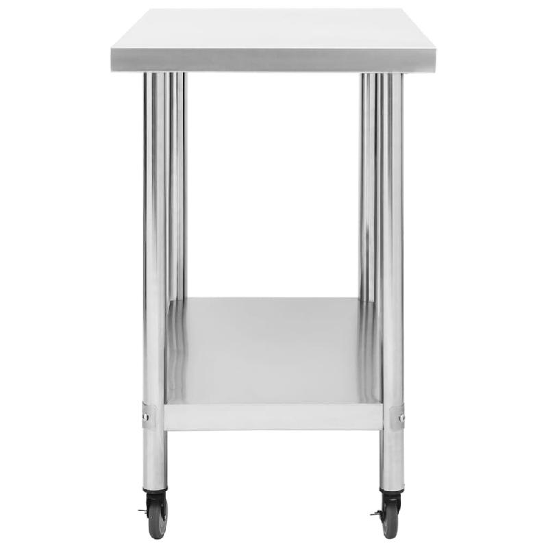 Vidaxl table de travail de cuisine avec roues 100x45x85 cm inox 51638_2