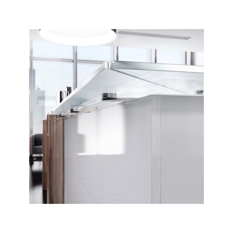 Banque d'accueil Nice 01 - Plans en MDF avec finitions variées et étagères en bois ou verre trempé_2