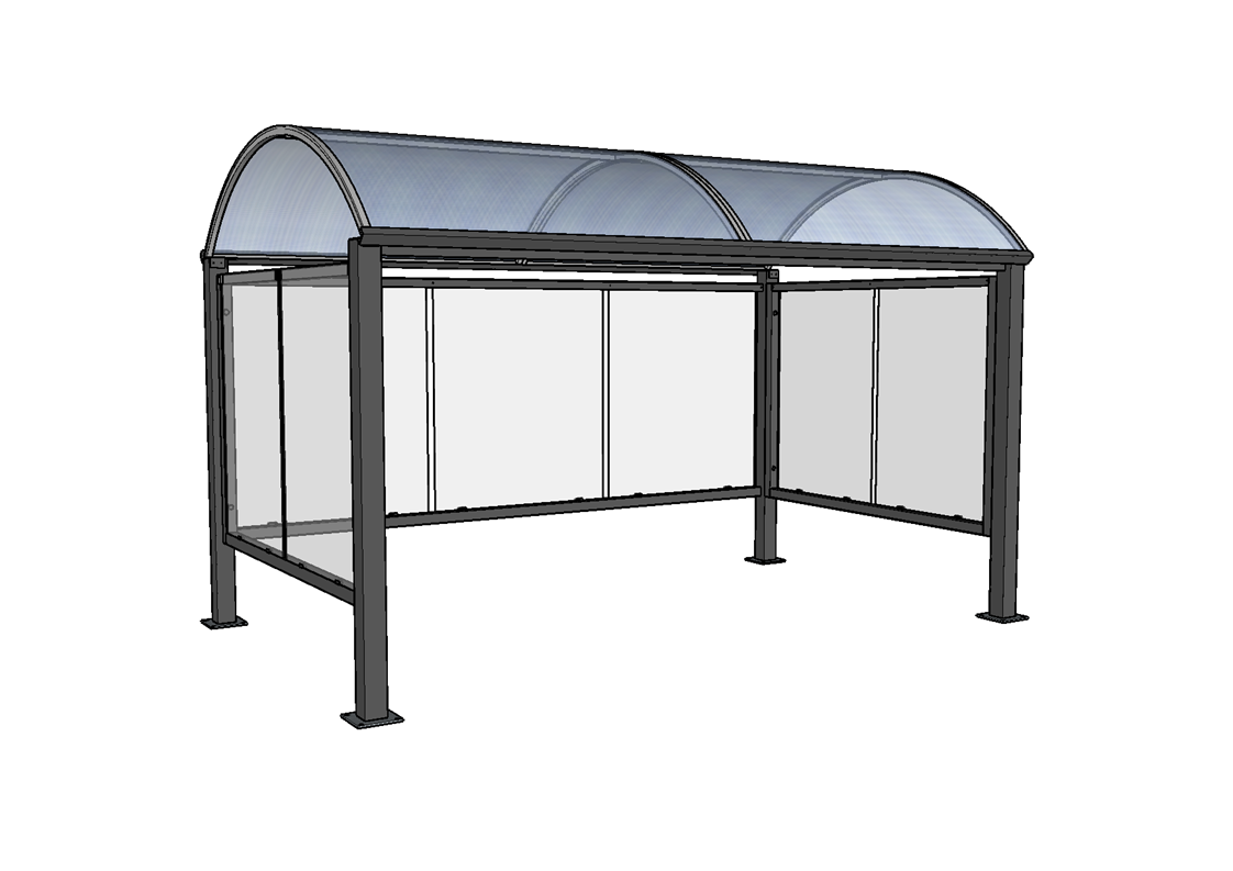 Abri 2 roues à toit en voûte polycarbonate alvéolaire cintré pour parkings, zones d'accueil ou abords de bâtiments - TRADI_2