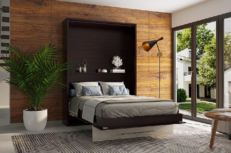 Armoire lit escamotable Mykonos Wengué / Pin - Couchage 140x200 cm - Ouverture assistée et design bi-ton_2