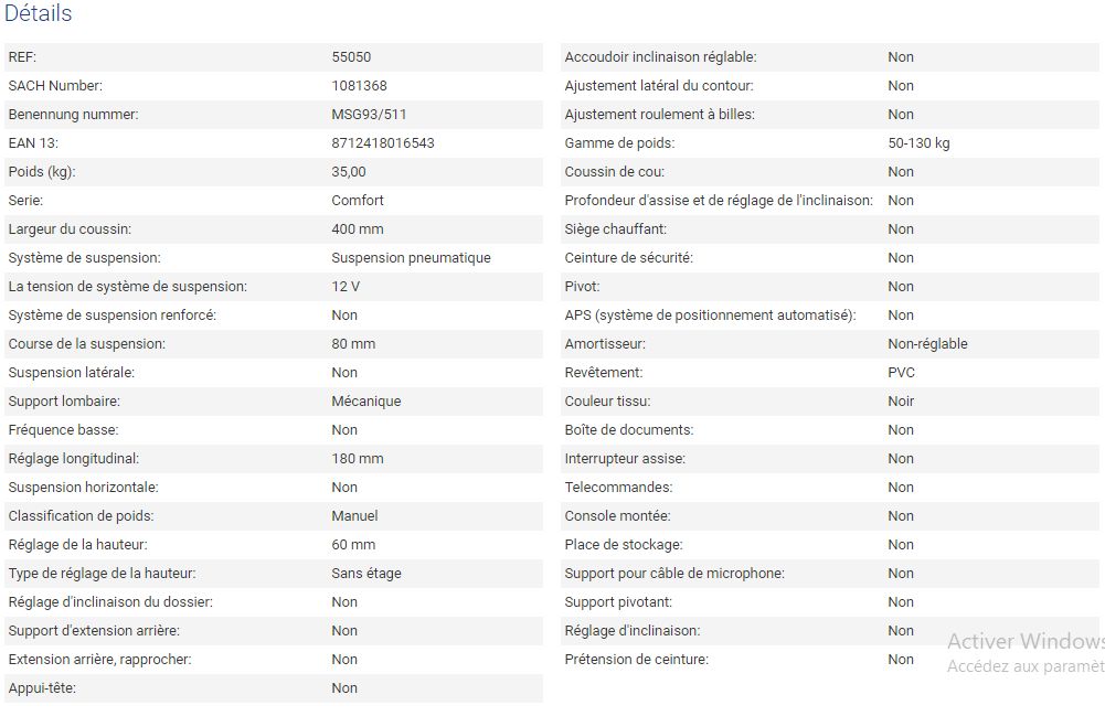Siège de tracteur - Grammer AG - Compacto Comfort S PVC - course de la suspension : 80 mm - 55050_2