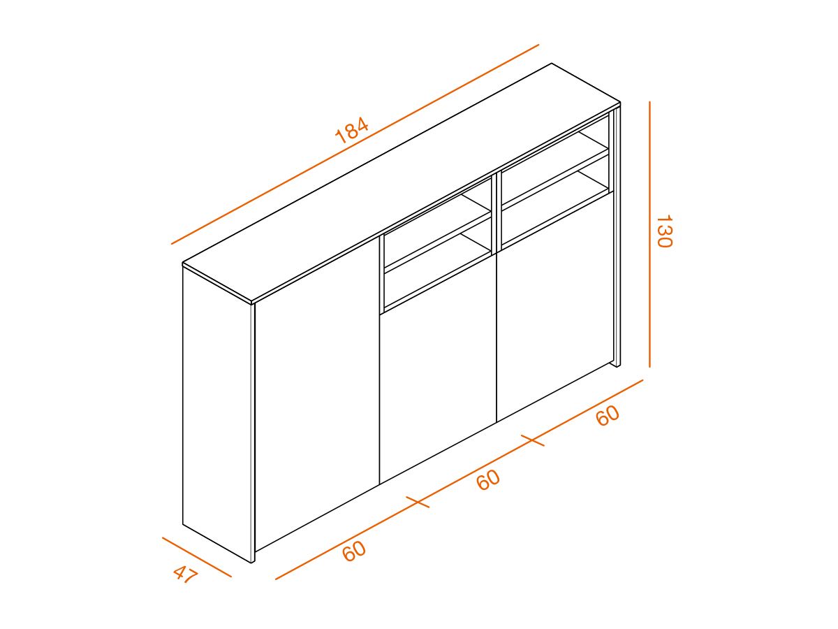 Armoire mi-haute push open Ostara O6 - 3 compartiments portes battantes et modules ouverts - L184 x H130 cm_2