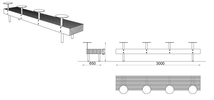 LWD110-40 - Banc connecté MMCité 1 a.s. - Hauteur 675 mm - Assise en bois massif et pieds en acier avec table intégrée_2