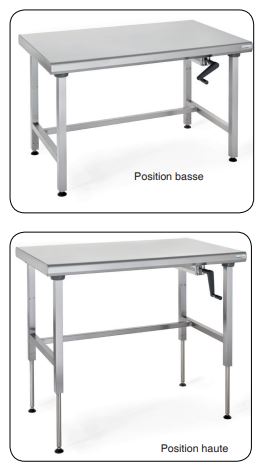 Table robuste avec système hydraulique pour réglage de la hauteur