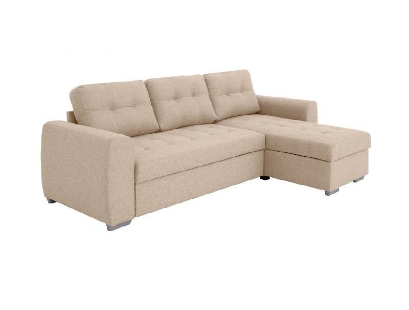 Canapé d'angle réversible convertible Danko - tissu beige avec coffre de rangement_2