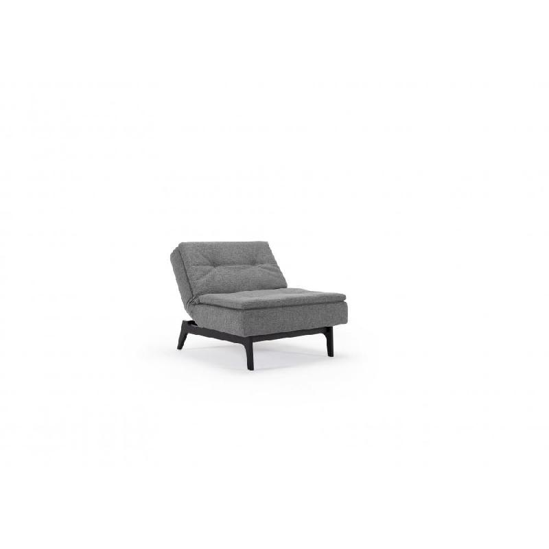 Fauteuil design convertible Dublexo Eik Innovation Living - tissu gris Twist Charcoal - couchage 90x115 cm - piétement chêne teinté noir_2