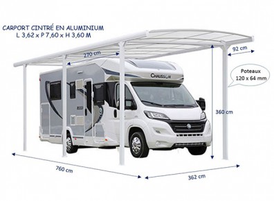 Abri camping-car ouvert alu blanc / structure en aluminium / toiture plate en polycarbonate_2
