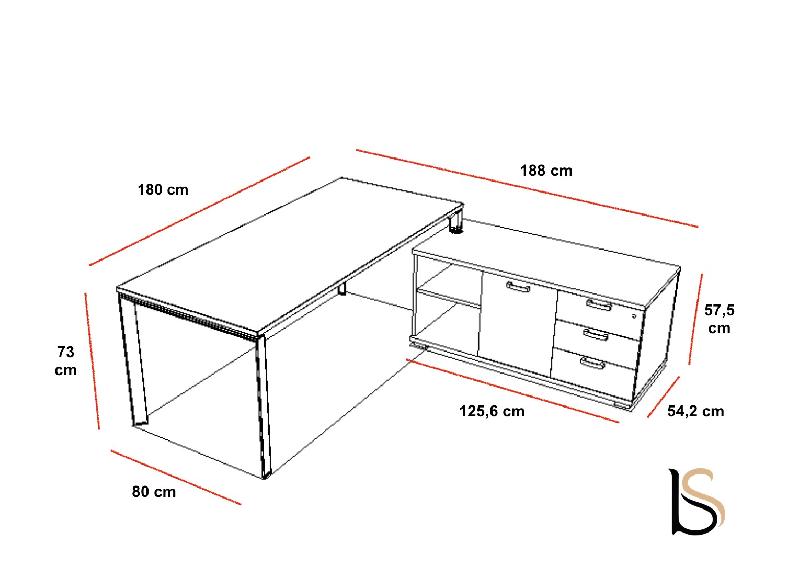 Bureau de direction Star avec crédence - Mobel Linea - Blanc 9010, Acacia foncé, Droite_2