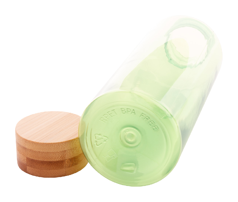 Bouteille en RPET - 500 ml - Couvercle en bambou - Sans BPA - Couleur verte_2