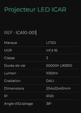 Icar - Projecteur LED intérieur - Lited - Dimensions 204x22x43mm - ICA10-001 - Linéaire LED 48V avec gestion DALI_2