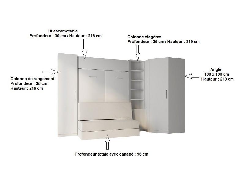 Composition angle lit escamotable blanc Dynamo Sofa - canapé blanc cassé 140x200 cm - bibliothèque et rangement intégrés_2
