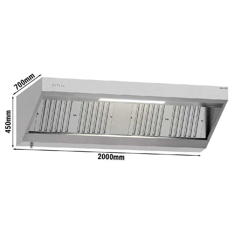 Hotte murale inox 2m avec moteur, régulateur, filtre et éclairage | Profondeur 700 mm_2