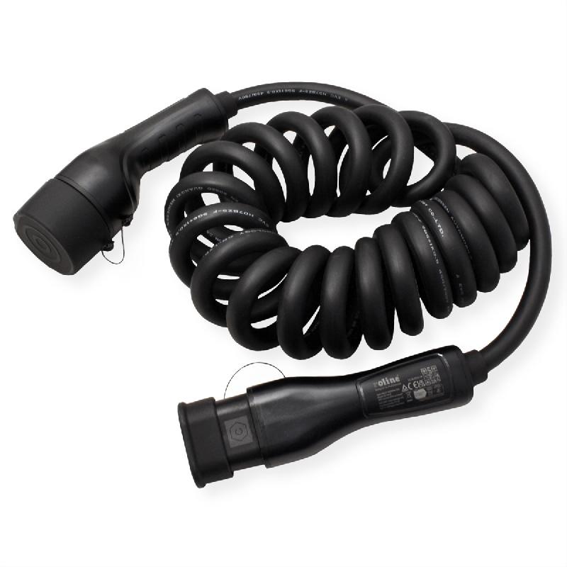 ROLINE Câble de recharge VE type2, 3-Phases, 480VAC (3P+N+E), 32 A, 22 kW, spirale (max. 3m)_2