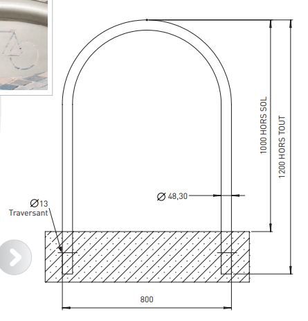 Arceaux vélos Toscane - Citynox - diamètre 48 mm - hauteur 1200 mm - fixations à sceller ou sur platine_2