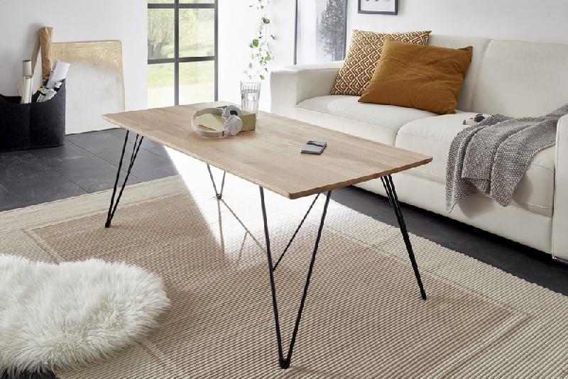 Table basse 120x60 cm Casa - chêne massif noueux huilé et acier époxy noir laqué_2