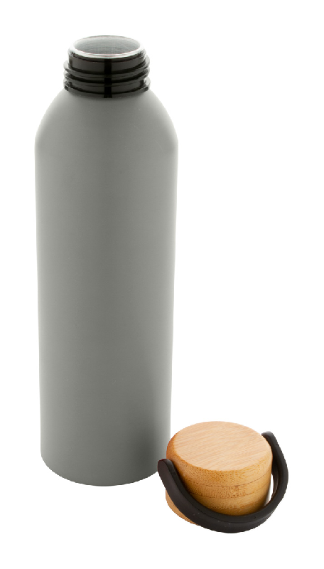 Bouteille en aluminium - 600 ml - avec couvercle en bambou - couleur gris - poids 150 gr_2