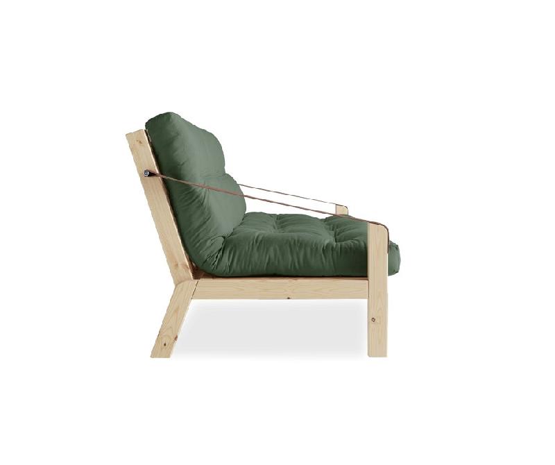 Banquette futon Poetry en pin massif - coloris vert olive - couchage 130 x 190 cm - design scandinave avec accoudoirs en cuir_2