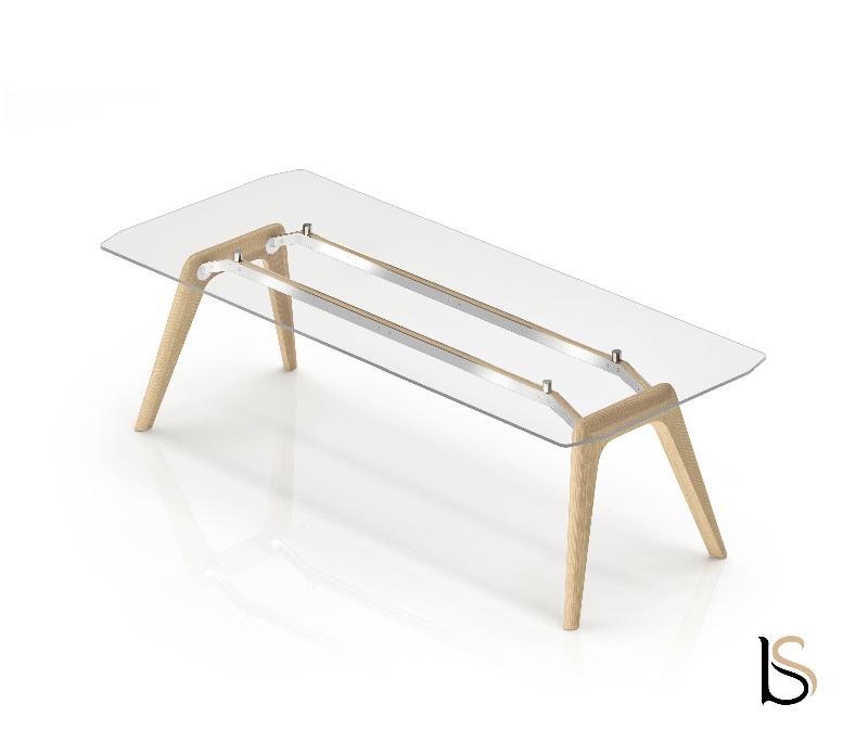 Bureau de Direction Rail en verre - Bralco. - 220, Verre transparent, Chêne naturel_2