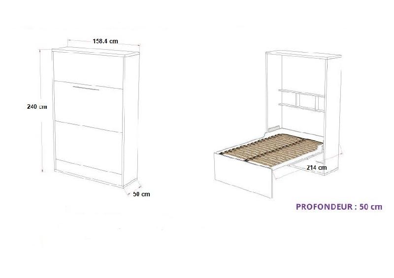 Lit escamotable FIDJI - couchage 140 x 200 cm - profondeur 50 cm - mélaminé blanc mat - ouverture assistée_2