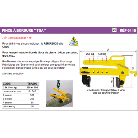 Pince à bordure TSA - Référence 6118TSA500 - Levage de blocs de pierre et béton, légère et transportable_2
