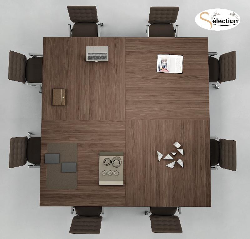 Table de réunion carrée Kyo avec pieds verre - Martex - Noyer_2