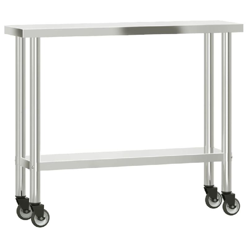 Vidaxl table de travail de cuisine avec étagère 110x30x150 cm inox 3208905_2
