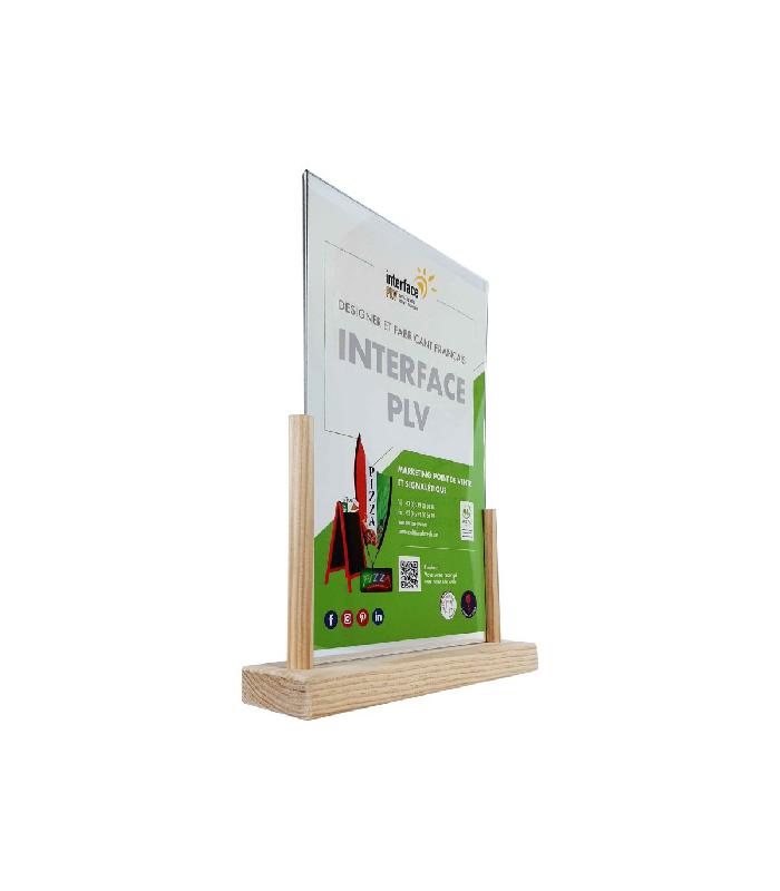 Porte menu de table en bois brut avec plexi format A4 - Fabrication française - Référence : LSTF55BRUT-PLEXI_2