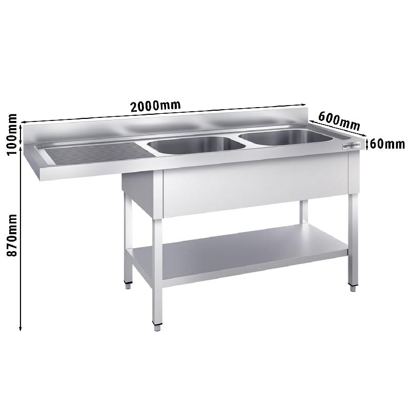 Plonge Inox 2 bacs avec passage lave-vaisselle - P 600 - GGM - 2000 mm bac à droite_2