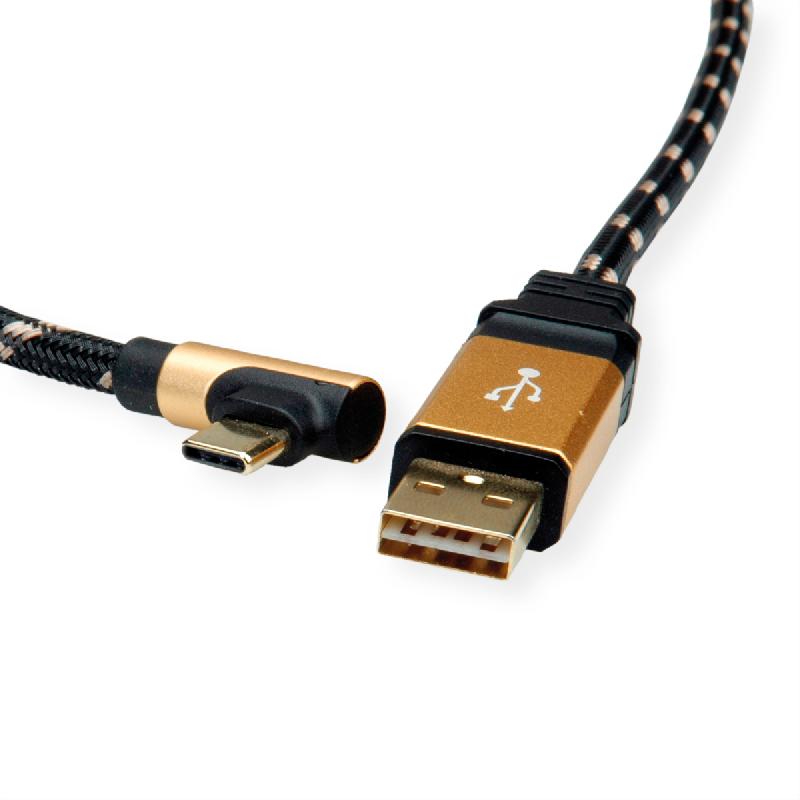 ROLINE GOLD Câble USB 2.0, USB A mâle reversible - USB C mâle, 90° coude, 0,8 m_2