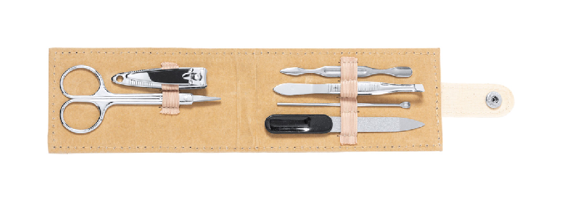 Set manucure 6 pièces - acier inoxydable - étui en toile naturelle - ciseaux, coupe-ongles, lime, pince à épiler et arrache-cuticules_2