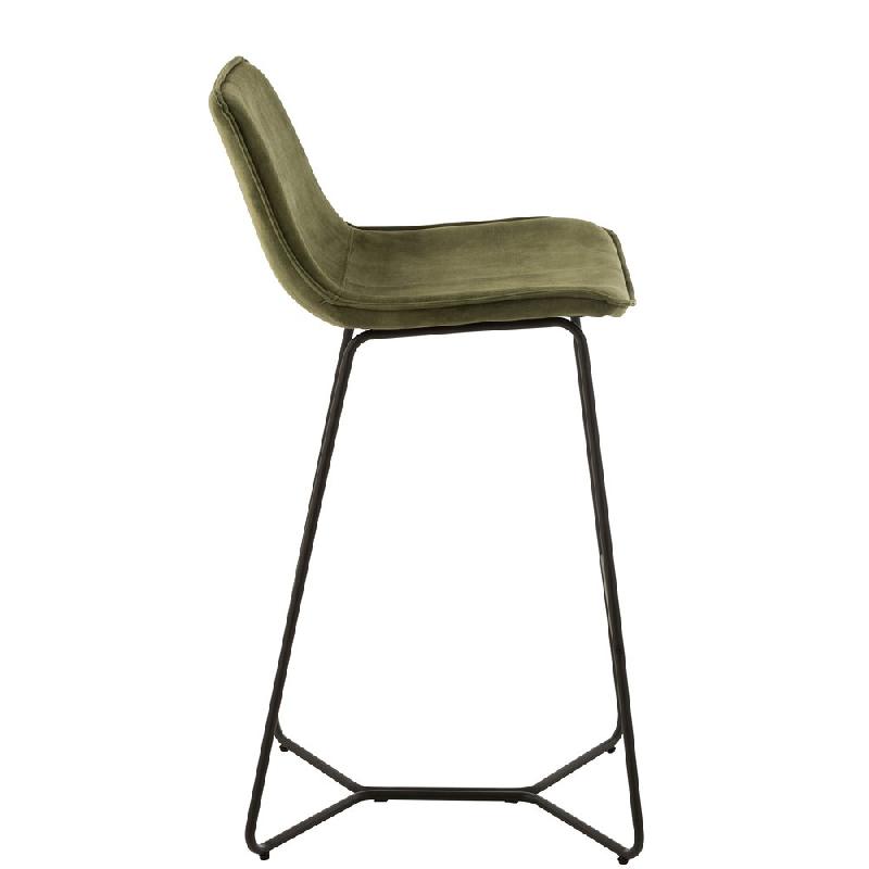 Chaise de bar RATRI - Velours vert olive, piétement métal noir, design industriel_2
