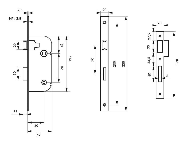 Serrure encastrable pour porte d'intérieur NF Z/BR - acier embouti - finition zinguée ou époxy noir granité - Thirard_2
