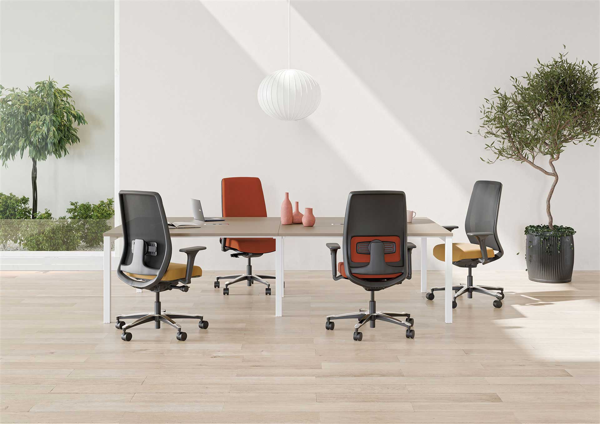 Grande table de réunion Cowork' - 6 longueurs disponibles - Avec ou sans boîtiers électriques intégrés et bacs de plantes_2