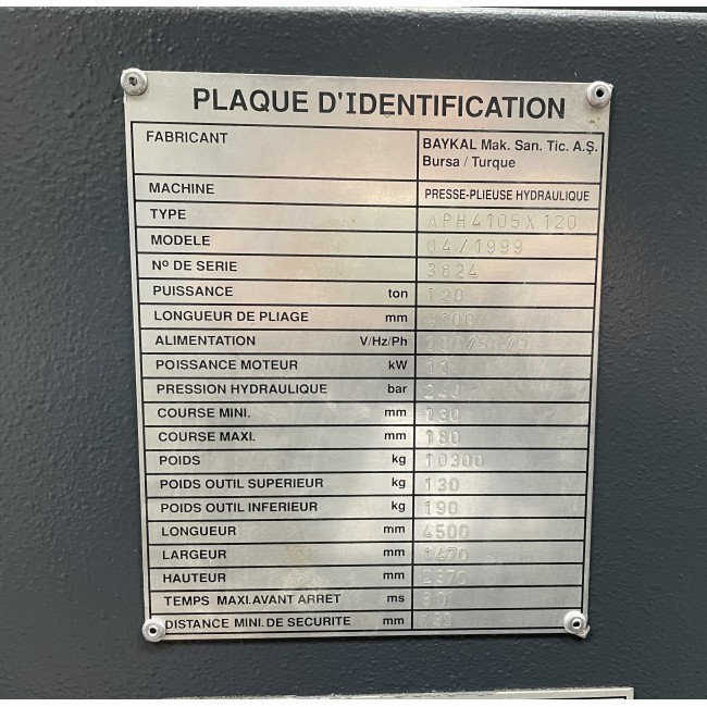 Presse plieuse industrielle ADFORM APH 4105x120 - Longueur de pliage utile 4100mm - Puissance 120T - D'occasion - Réf. 0009475_2