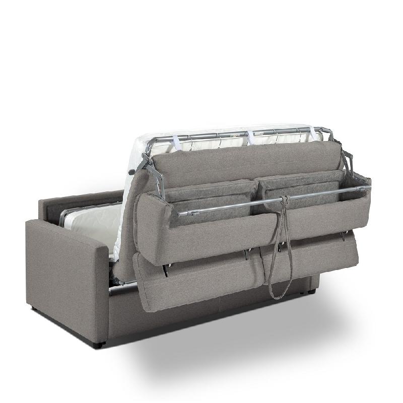 Canapé convertible express Sidney - Sommier à lattes 120 cm - Matelas 16 cm - Tissu gris clair - Ouverture sans retrait de coussins_2