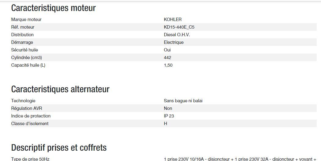 Groupe électrogène Diesel 6000 A XL C5 - Kohler - Puissance max 4,90 kW - 50 Hz - Tension nominale 230 V_2