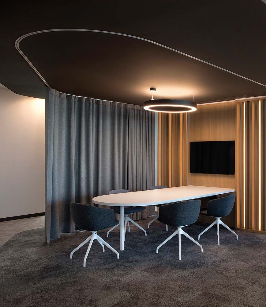 Rideaux acoustiques - tissu Snowsound Fiber - structure en métal chromé réglable et amovible_3