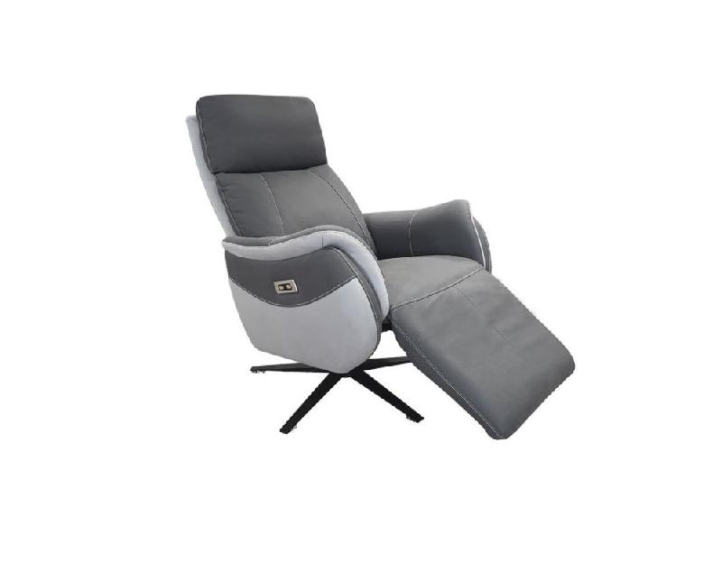 Fauteuil relax électrique Cabries - Bi-moteur - Microfibre bicolore Gris plomb/Perle - Piètement étoile métal noir pivotant_2