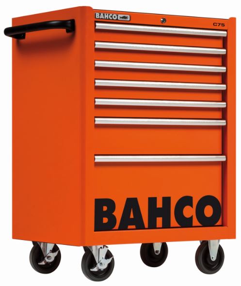 Servante classique C75 - 7 tiroirs, orange, 986 mm x 501 mm x 763 mm - 1475K7 avec verrouillage Lock&Go et roues silencieuses_2